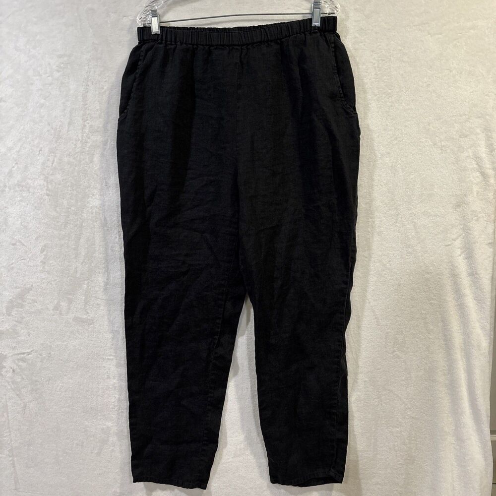 FLAX Women's Black Linen Elastic Waist Pants Small Lagenlook Minimalist Coastal